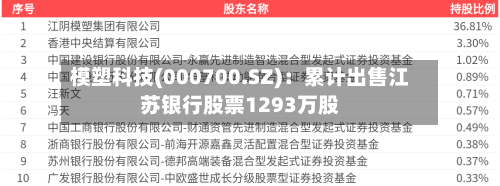 模塑科技(000700.SZ)：累计出售江苏银行股票1293万股