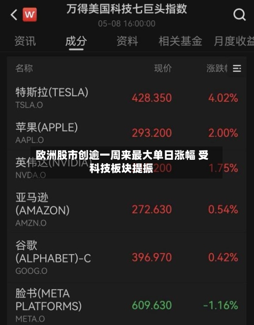 欧洲股市创逾一周来最大单日涨幅 受科技板块提振