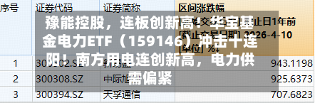 豫能控股，连板创新高！华宝基金电力ETF（159146）冲击十连阳！南方用电连创新高，电力供需偏紧