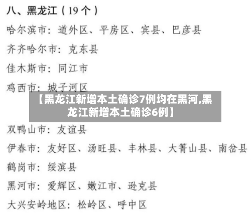 【黑龙江新增本土确诊7例均在黑河,黑龙江新增本土确诊6例】