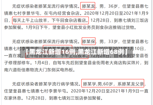 【黑龙江新增16例,黑龙江新增68例】