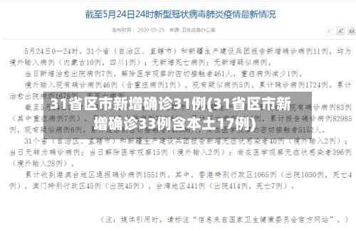 31省区市新增确诊31例(31省区市新增确诊33例含本土17例)
