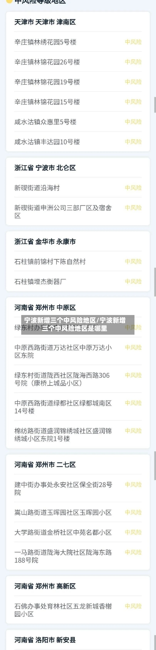 宁波新增三个中风险地区/宁波新增三个中风险地区是哪里