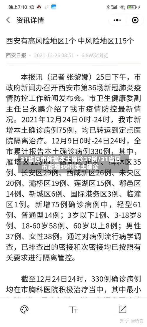 31省区市新增本土确诊37例/31省区市新增30例本土确诊