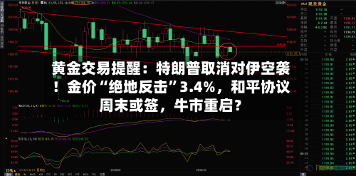 黄金交易提醒：特朗普取消对伊空袭！金价“绝地反击”3.4%，和平协议周末或签，牛市重启？