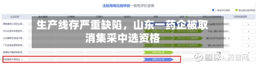 生产线存严重缺陷，山东一药企被取消集采中选资格