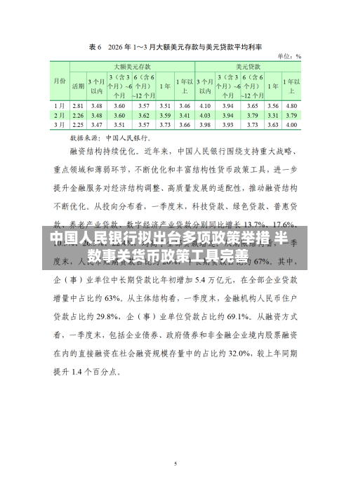 中国人民银行拟出台多项政策举措 半数事关货币政策工具完善