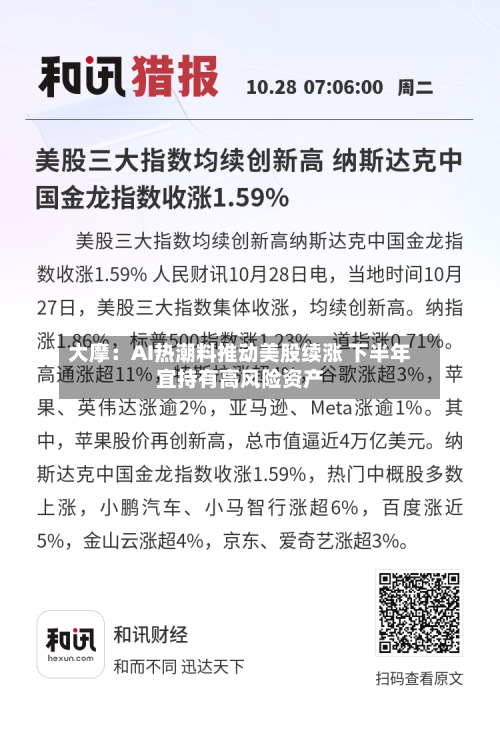 大摩：AI热潮料推动美股续涨 下半年宜持有高风险资产