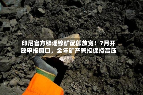 印尼官方辟谣镍矿配额放宽！7月开放申报窗口，全年矿产管控保持高压