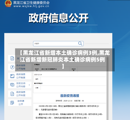 【黑龙江省新增本土确诊病例3例,黑龙江省新增新冠肺炎本土确诊病例5例】