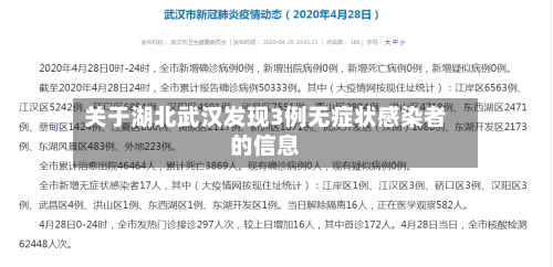 关于湖北武汉发现3例无症状感染者的信息
