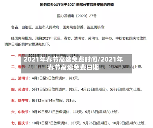 2021年春节高速免费时间/2021年春节高速免费日期-第2张图片