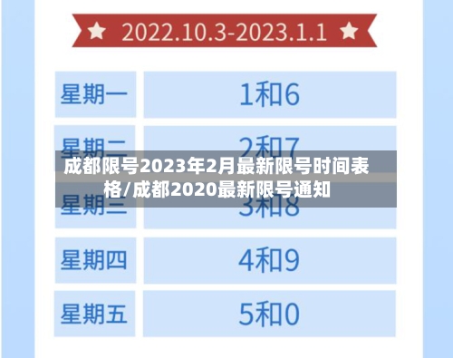 成都限号2023年2月最新限号时间表格/成都2020最新限号通知