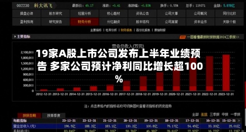19家A股上市公司发布上半年业绩预告 多家公司预计净利同比增长超100%