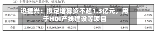 迅捷兴：拟定增募资不超1.3亿元，用于HDI产线建设等项目