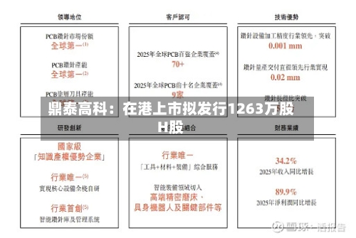 鼎泰高科：在港上市拟发行1263万股H股
