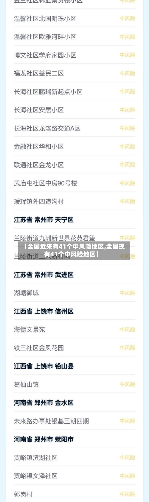 【全国近来有41个中风险地区,全国现有41个中风险地区】