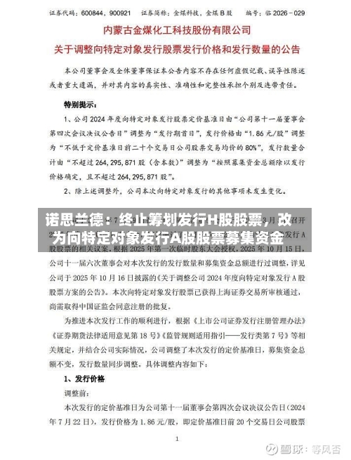 诺思兰德：终止筹划发行H股股票，改为向特定对象发行A股股票募集资金