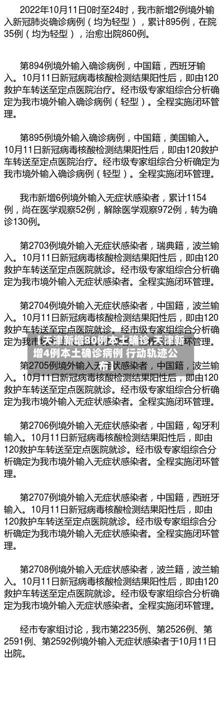 【天津新增80例本土确诊,天津新增4例本土确诊病例 行动轨迹公布】