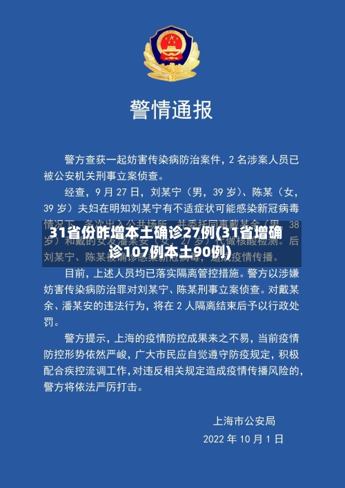 31省份昨增本土确诊27例(31省增确诊107例本土90例)-第2张图片