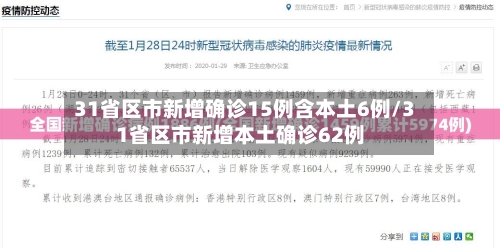 31省区市新增确诊15例含本土6例/31省区市新增本土确诊62例
