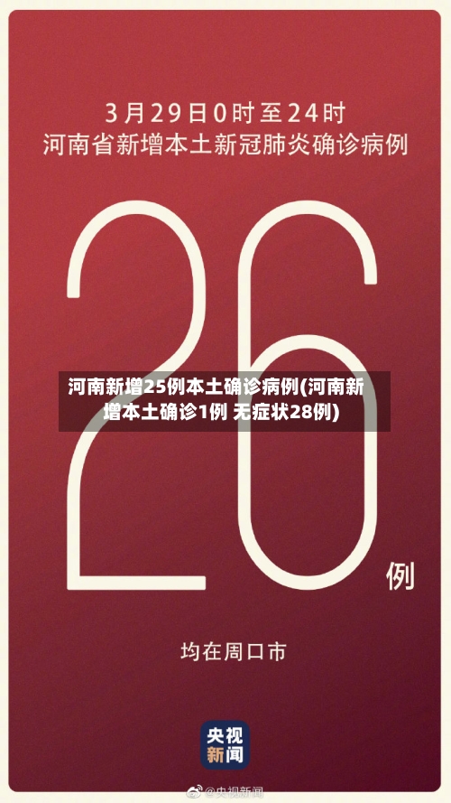 河南新增25例本土确诊病例(河南新增本土确诊1例 无症状28例)