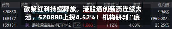 政策红利持续释放，港股通创新药连续大涨，520880上探4.52%！机构研判“底部企稳回升行情或开启”