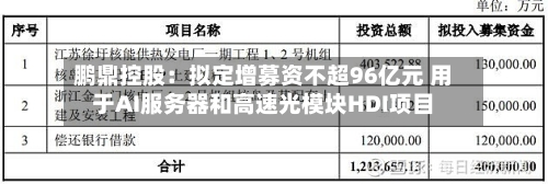 鹏鼎控股：拟定增募资不超96亿元 用于AI服务器和高速光模块HDI项目-第2张图片
