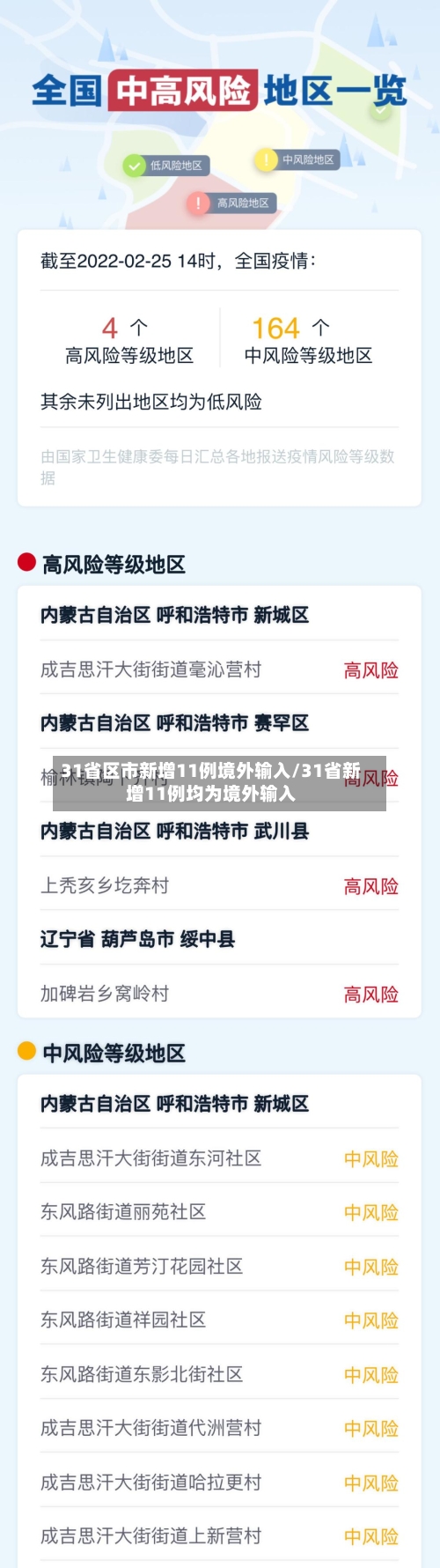 31省区市新增11例境外输入/31省新增11例均为境外输入