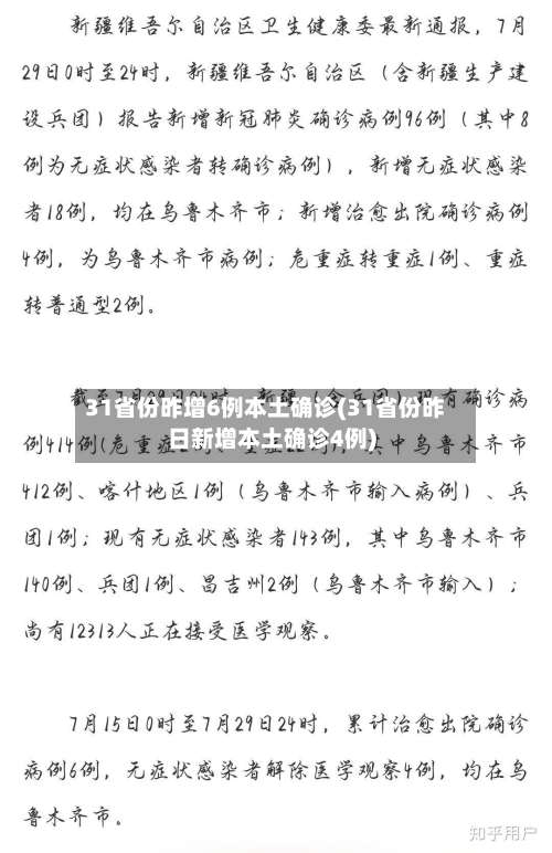 31省份昨增6例本土确诊(31省份昨日新增本土确诊4例)
