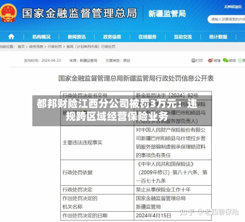 都邦财险江西分公司被罚3万元：违规跨区域经营保险业务