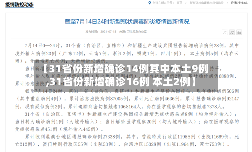 【31省份新增确诊14例其中本土9例,31省份新增确诊16例 本土2例】