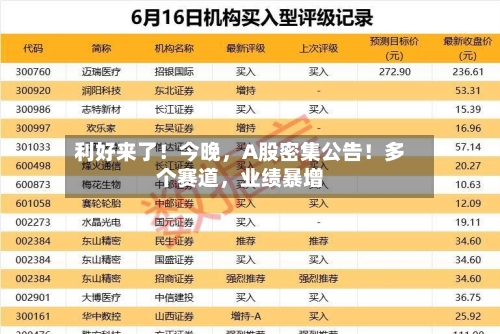 利好来了！今晚，A股密集公告！多个赛道，业绩暴增