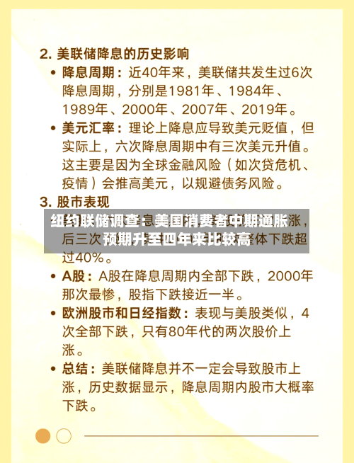 纽约联储调查:美国消费者中期通胀预期升至四年来比较高
-第2张图片