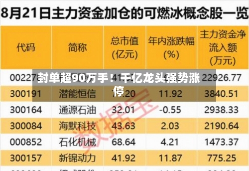 封单超90万手！千亿龙头强势涨停