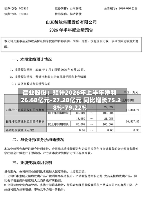 德业股份:预计2026年上半年净利26.68亿元-27.28亿元 同比增长75.28%-79.22%-第3张图片