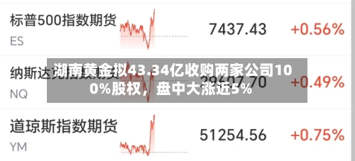 湖南黄金拟43.34亿收购两家公司100%股权，盘中大涨近5%