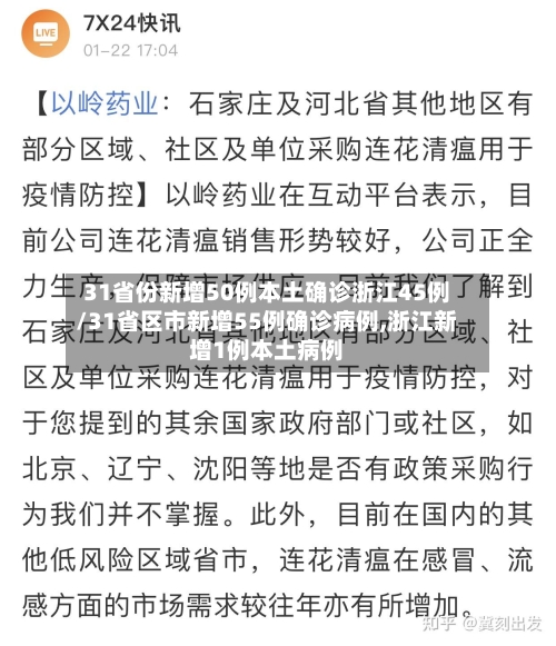 31省份新增50例本土确诊浙江45例/31省区市新增55例确诊病例,浙江新增1例本土病例