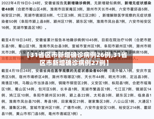 【31省区市新增确诊病例26例,31省区市新增确诊病例27例】-第2张图片