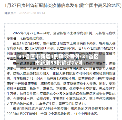 31省区市新增1例确诊病例/31省区市新增33例确诊病例