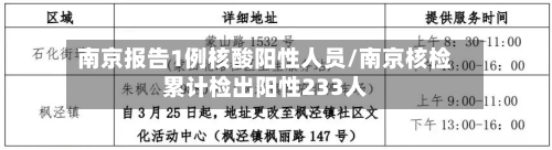南京报告1例核酸阳性人员/南京核检累计检出阳性233人-第2张图片