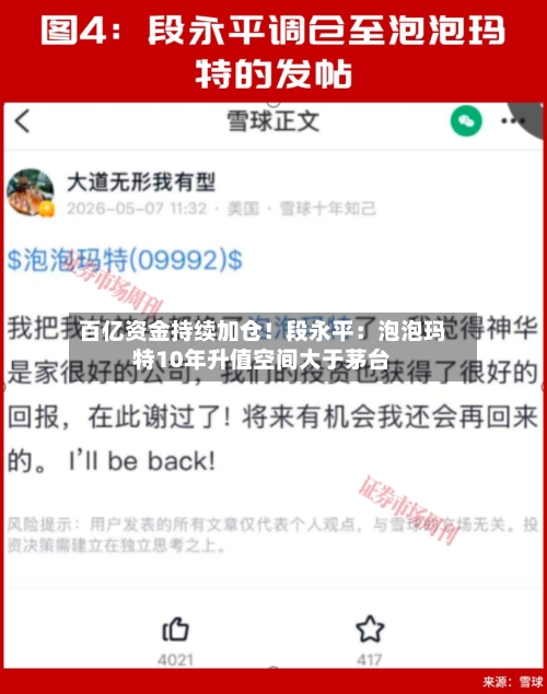 百亿资金持续加仓！段永平：泡泡玛特10年升值空间大于茅台-第2张图片