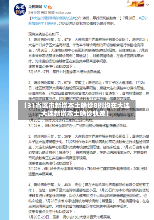【31省区市新增本土确诊8例均在大连,大连新增本土确诊轨迹】