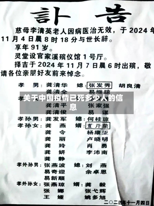 关于中国疫情已死多少人的信息