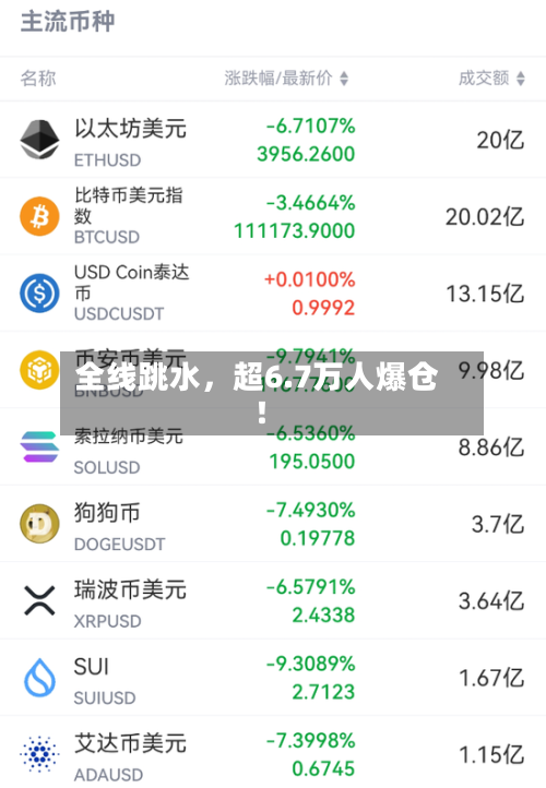 全线跳水，超6.7万人爆仓！