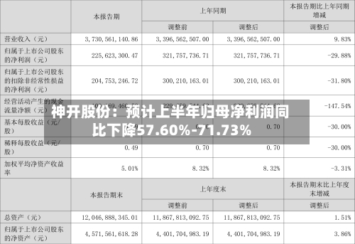 神开股份：预计上半年归母净利润同比下降57.60%-71.73%
