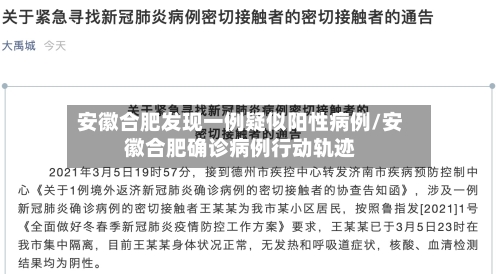 安徽合肥发现一例疑似阳性病例/安徽合肥确诊病例行动轨迹-第3张图片