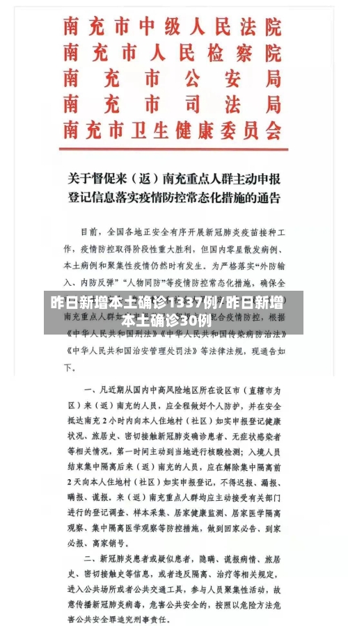 昨日新增本土确诊1337例/昨日新增本土确诊30例