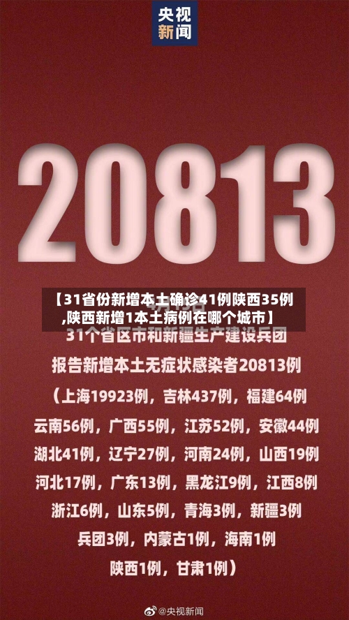 【31省份新增本土确诊41例陕西35例,陕西新增1本土病例在哪个城市】