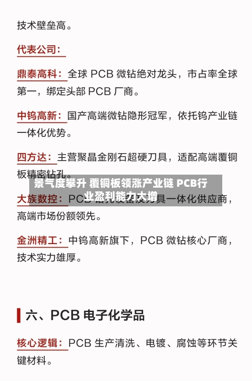 景气度攀升 覆铜板领涨产业链 PCB行业盈利能力大增